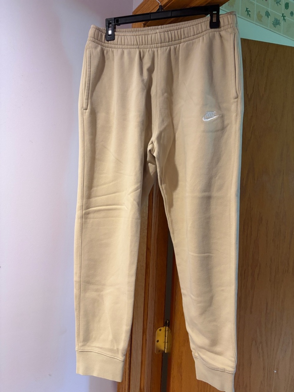 Nike mens Beige Fleece Joggers with Embroidered Logo